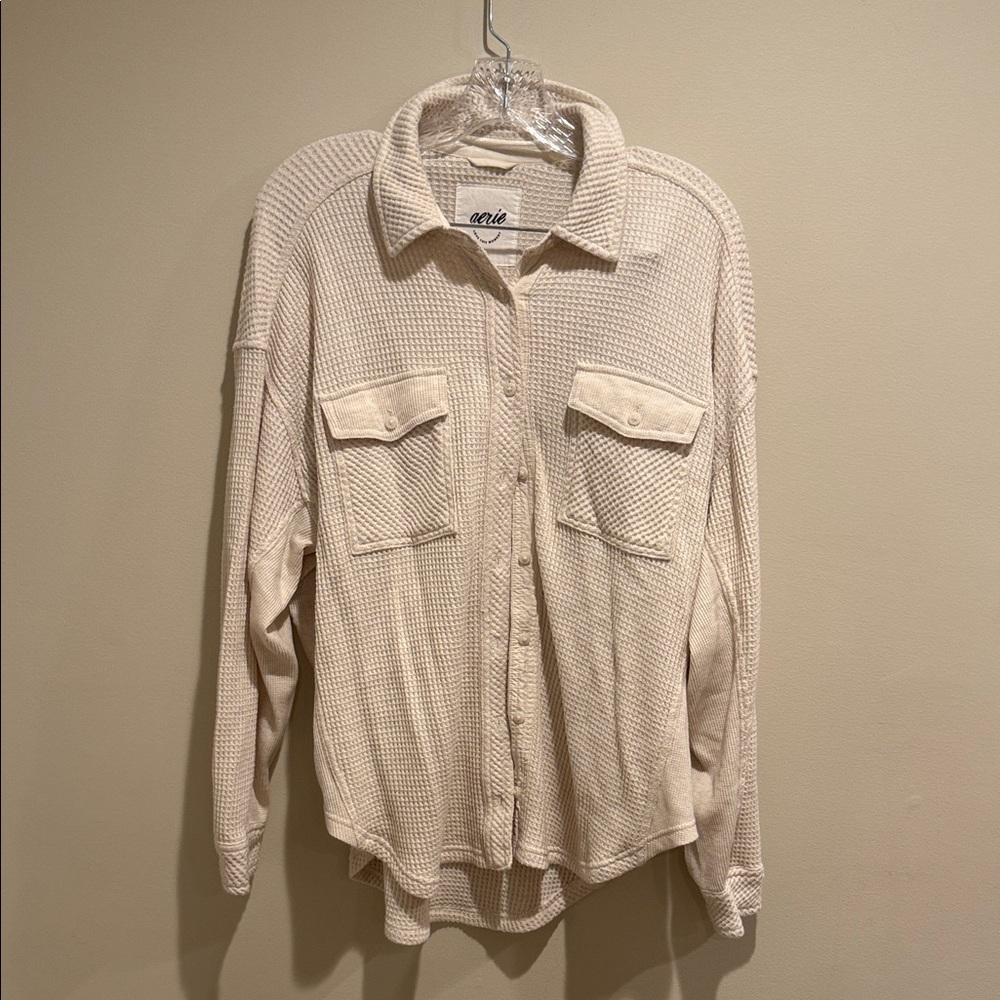 Aerie Cream Button-Up Waffle Knit shacket XS